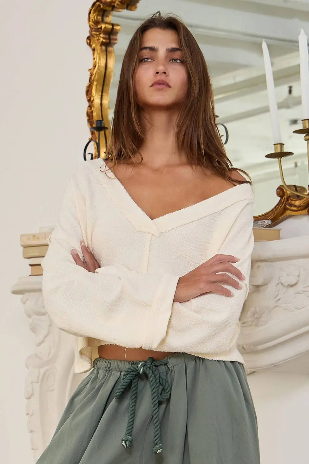 Cutout Back Adjustable Tie Pullover Crop Top BUCKETLIST