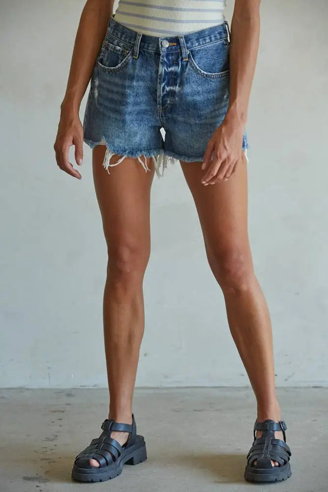 BD313 | Woven 100% Cotton Denim Distressed Detail Shorts By Together