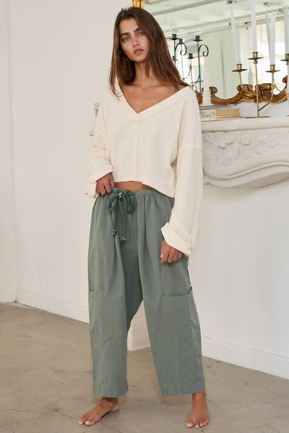 Cutout Back Adjustable Tie Pullover Crop Top BUCKETLIST