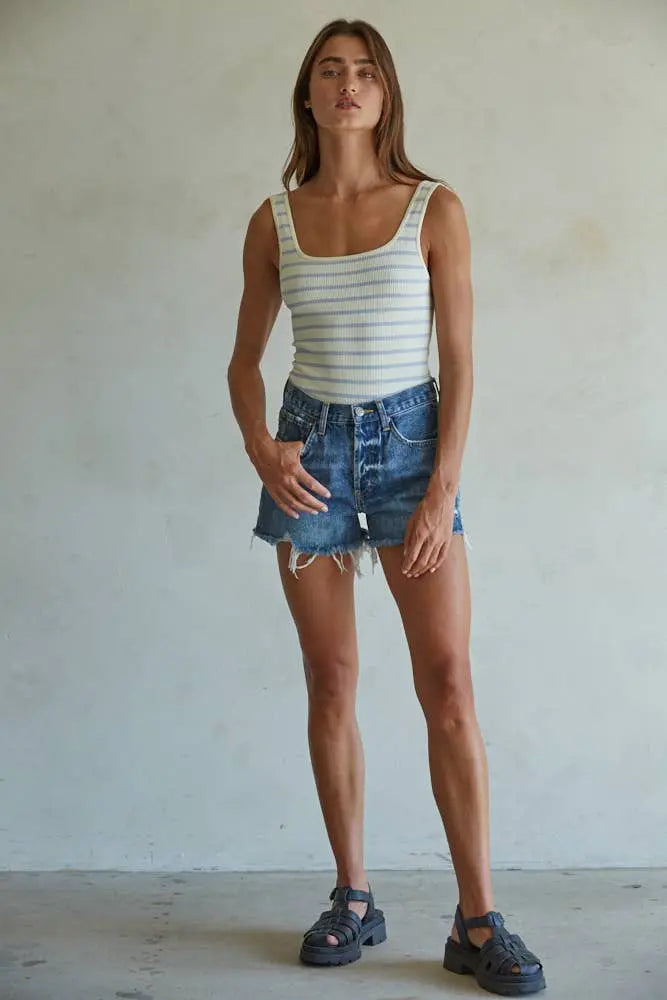 BD313 | Woven 100% Cotton Denim Distressed Detail Shorts By Together