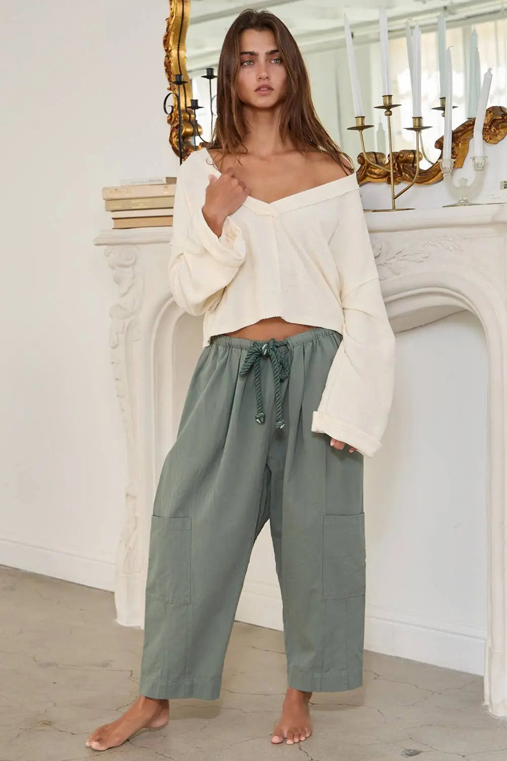 Cutout Back Adjustable Tie Pullover Crop Top BUCKETLIST