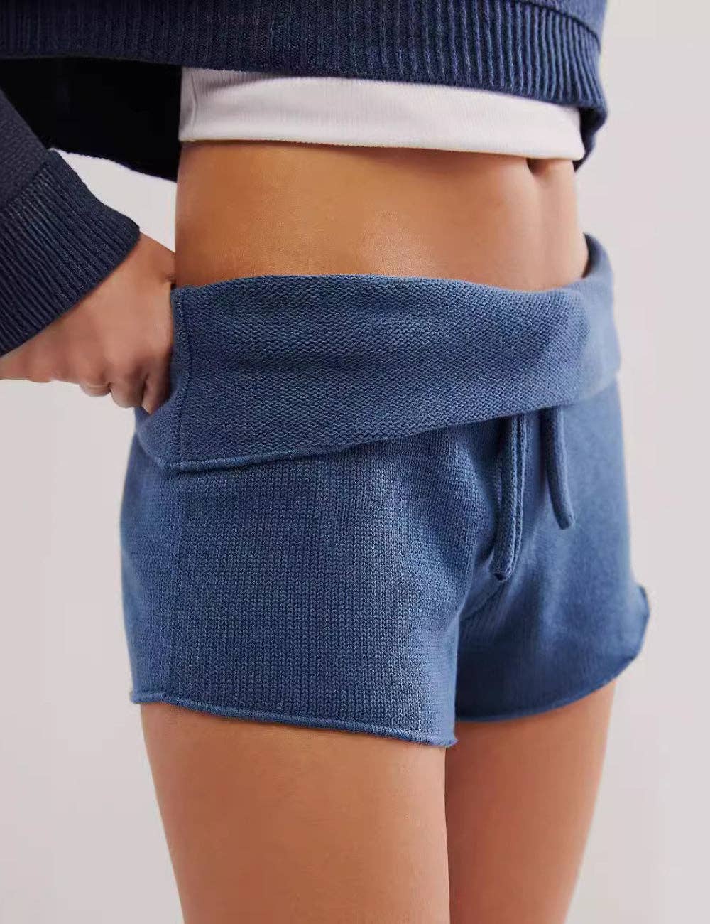 Casual Solid Color Knit High Waisted Shorts DP25B633 Dipped Shop