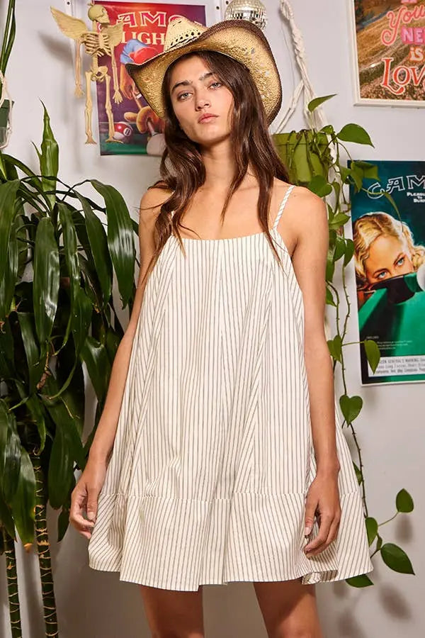 D4218B Tie Strap Voluminous Trapeze Stretch Striped Mini Dre BUCKETLIST