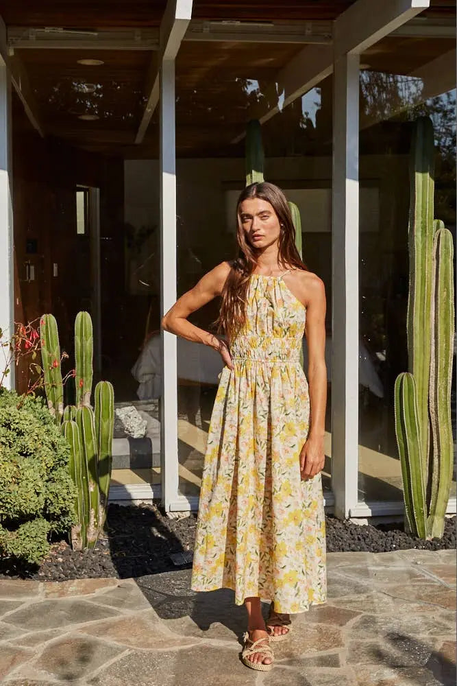 L8216 | Woven Cotton Floral Print Halter Neck Dress By Together