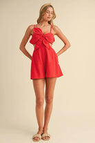 IR2229  LINEN FLOWER TOP CUTOUT SMOCKED BACK ROMPER Klesis