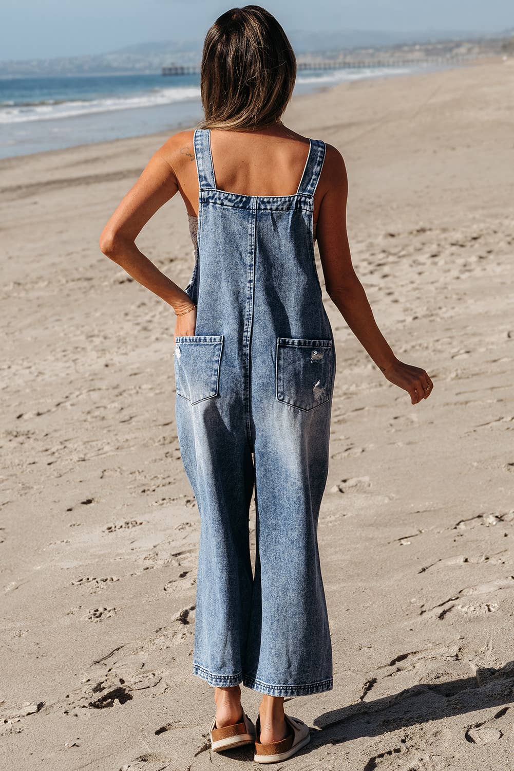 LDC Distressed Bib Pocket Wide Leg Denim Overall Little Daisy Closet