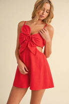 IR2229  LINEN FLOWER TOP CUTOUT SMOCKED BACK ROMPER Klesis