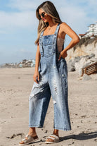 LDC Distressed Bib Pocket Wide Leg Denim Overall Little Daisy Closet